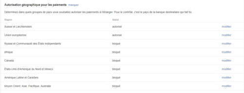 Autorisation géographique pour les paiements
